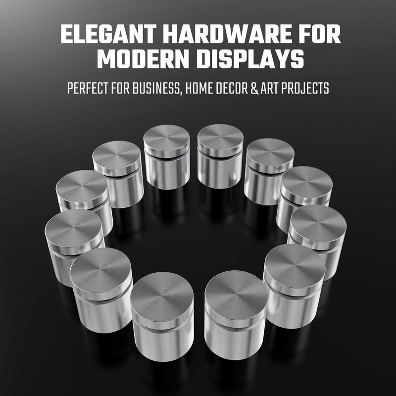 LEDONGUS 12-Pack Stainless Steel Standoff Screws with Wall Anchors & Rubber Pads – Sign Mounting Hardware for Acrylic Signs, Photo Frames, Advertising Boards, Silver (1" x 1" / 25mm x 25mm) - Image 5